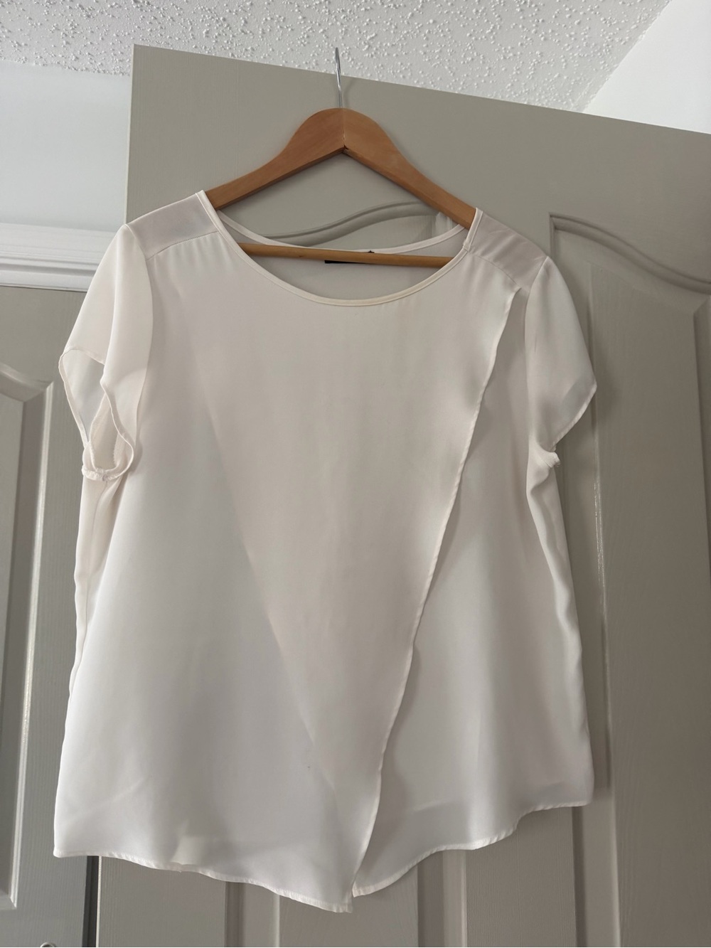Cream Short-Sleeve Overlay Blouse for Women